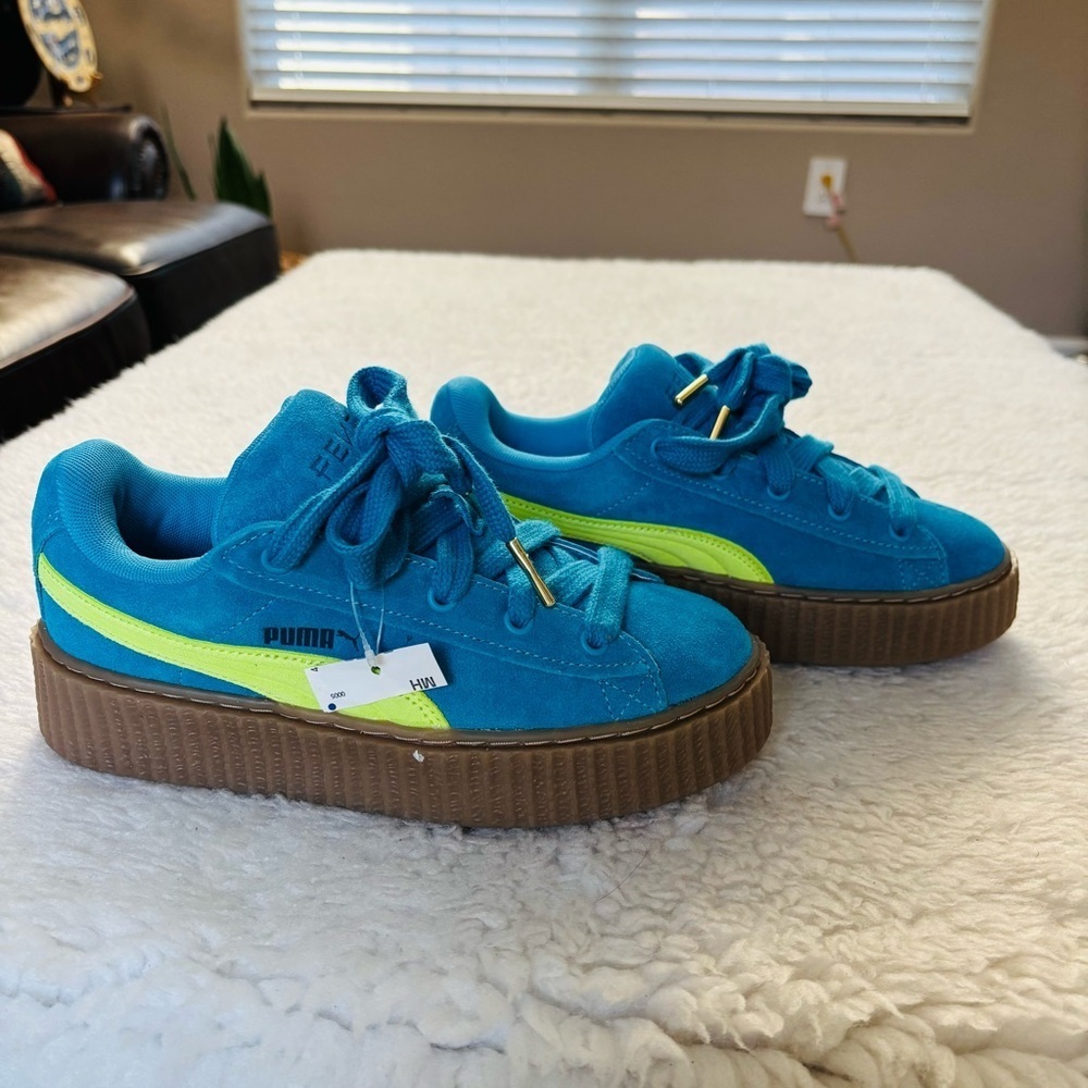Puma Fenty x Creeper Phatty Speed Blue/Lime Suede Unisex Sneakers EU 37 US W6 M5 - Picture 4 of 12